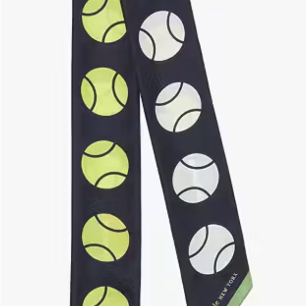 Kate Spade Navy Silk Twill Scarf with Reversible Tennis Ball Design